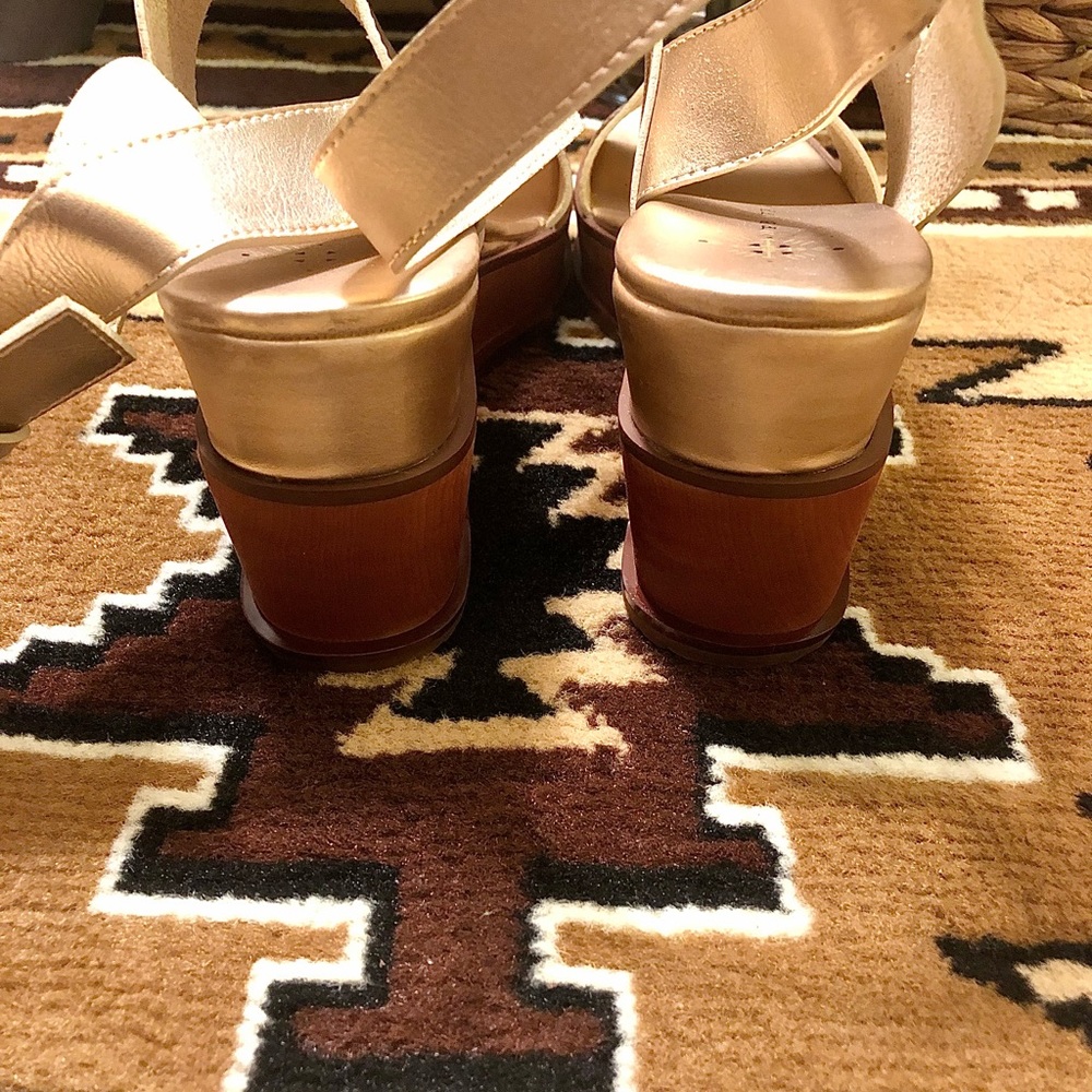 Free People Vegan Gold Platform Sandal Wedges